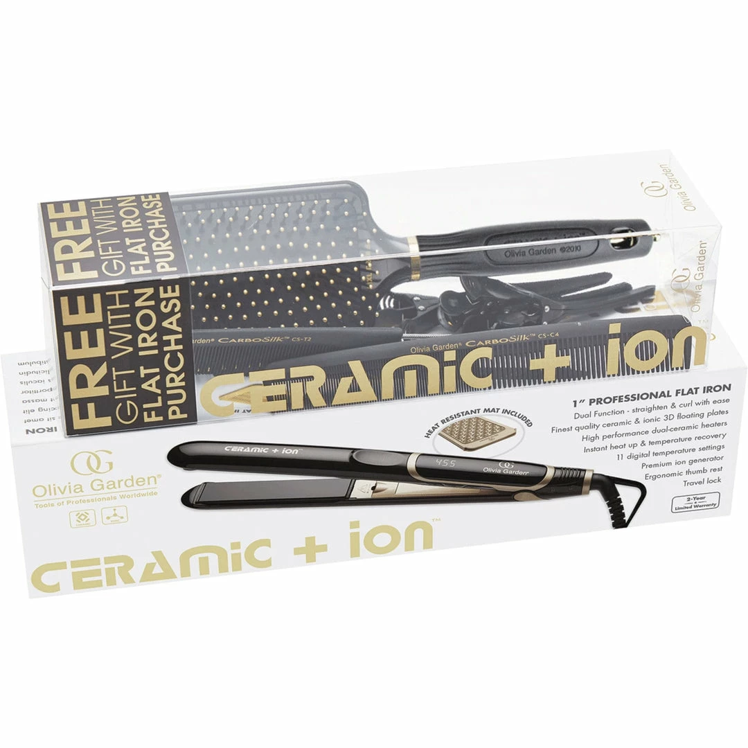 OLIVIA GARDEN Permanents & Straighteners Ceramic + Ion 1" Professional Flat Iron With Free Gifts | CI-FL1DL01